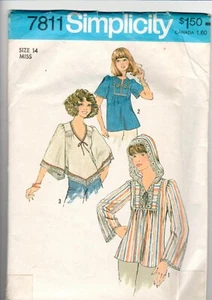 Vintage 1976 Simplicity 7811 Women's peasant shirt or pullover top Size 14 Miss - Picture 1 of 2