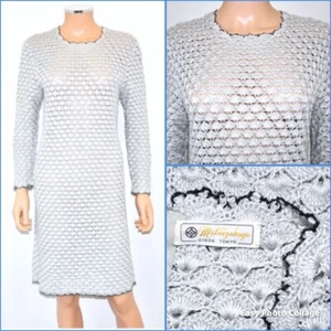VTG 60'S Platinum Gray Shell Pattern Crochet Dress Made in Tokyo - Picture 1 of 13