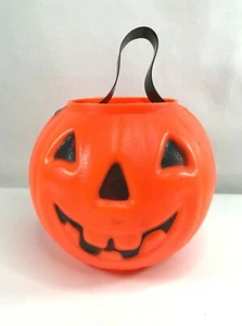 Vintage Unmarked Thick Plastic Pumpkin Trick or Treat Candy Bucket Blow Mold 6" - Picture 1 of 6