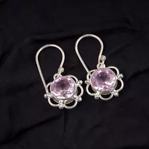 Orecchino Argento Sterling 925 Pietra Preziosa Morganite Fatto a Mano Gioielli Orecchino Regalo - Foto 1 di 3
