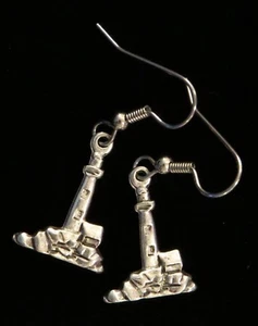 Lighthouse Earrings Matte Silver Ox Coastal Vacation Travel Coast Ocean Sea Ship - Picture 1 of 3
