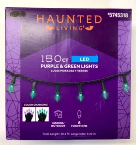 Haunted Living 30ft 150 LED Color Changing Purple Green Light String 8 Functions - Picture 1 of 11