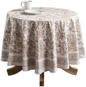 100% Cotton Table Cover - 63" Diameter round Decorative Tablecloth - Tablecloths - Picture 1 of 9