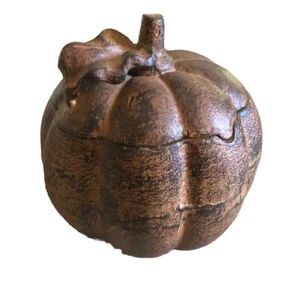 Rustic Pumpkin Jar Dish W/ Lid Cast Iron Heavy Aged Patina Look Metalcore Decor - Picture 1 of 10