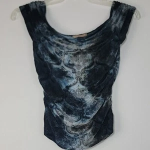 Forever 21 Blue Tie Dyed Textured Velvet Sleeveless Wide Neck Top S - Picture 1 of 9