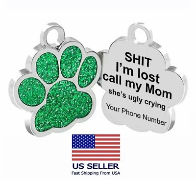 Personalized Pet Dog Sparkly Paw Tags ID Engraved Name Custom Puppy Collar - Image 1 of 4