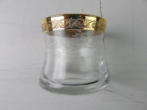 Markenlos Whisky Becher Tumbler Glas Goldrand graviert 9x9cm L-1067