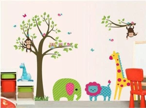 Monkey Owl Giraffe Lion Tree Wall Decal Removable Sticker Kids Art Nursery Decor - Picture 1 of 3
