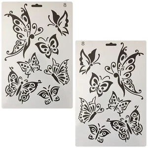 2 pcs Reusable Butterfly Butterflies Stencils Sheets Templates Scrapbook Paintin - Picture 1 of 5