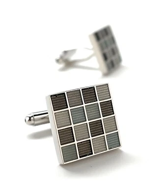 Gemelos cuadrados tono tierra plata rodio tonos esmalte marrón Foto 1 de 4