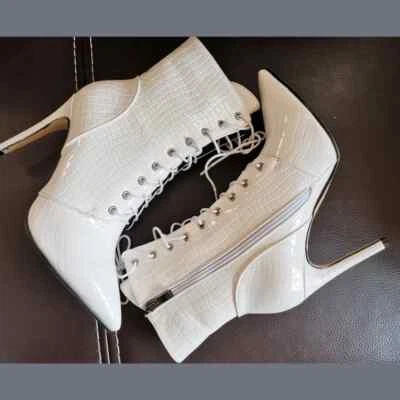 Mujeres Botines Punta Punta Tacones Altos Sexy Bota Corta Con Cordones Talla Grande 46 Foto 1 de 4