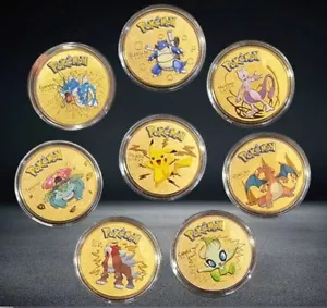 Pokemon Gold Collectible Coin in Protective Holder - 8 Unique Designs Available - Picture 1 of 33