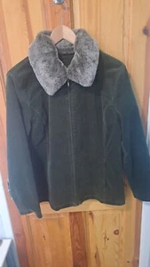 Ladies Dash Dark Green "Velvet Style" Fur Collared Jacket - Size 16 / Large - Picture 1 of 10