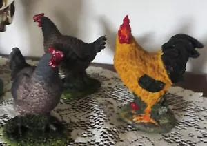 Vintage Rooster & Two Black Chicken Figurines 6” and 5 1/2” Country, Farm - Picture 1 of 3