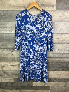 M&S Collection Jersey Dress Size UK 12 Blue Floral Stretchy Casual Day - Picture 1 of 10