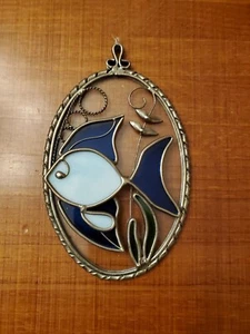 Stained Glass Sun Catcher Handmade Blue Fish  7" x 4.5" - Picture 1 of 3