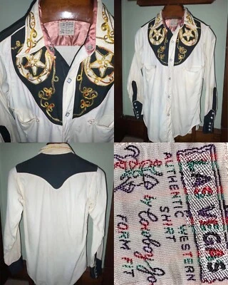 CAMISA VAQUERA DE COLECCIÓN AÑOS 50 PARA HOMBRES PEQUEÑA LAS VEGAS WESTERN PERLA BOTÓN A PRESIÓN Foto 1 de 4