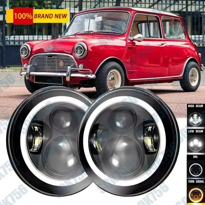 Faros LED redondos negros de 7"" Halo haz alto/bajo para Mini Austin Rover clásico Foto 1 de 4