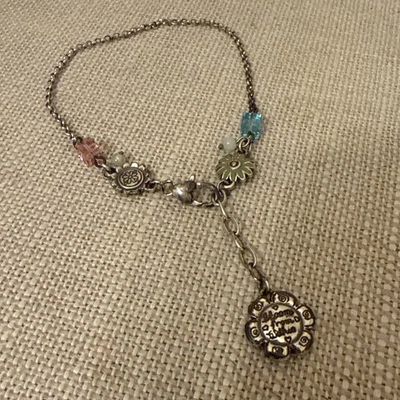 布莱顿花卉花朵来自花园搪瓷脚链银色链施华洛世奇 — 第 1/4 张图片