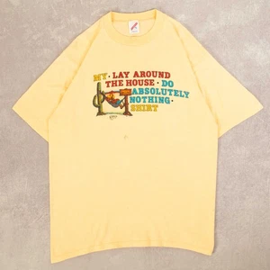 Jerzees Vintage 80s Do Absolutely Nothing Graphic T-Shirt L Mens Peach Slogan - Picture 1 of 9