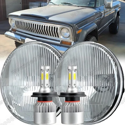 Par de faros LED de carcasa redonda de 7 pulgadas H4 altos bajos para Jeep J10 J20 1974-1978 Foto 1 de 4