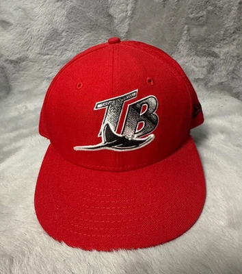 Tampa Bay Rays Hat Cap 7 1/4 Red New Era 59 Fifty Cooperstown Collection - Image 1 of 4