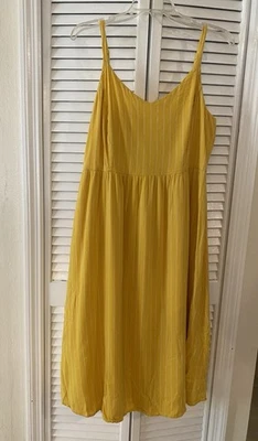 Antiguo Vestido de Sol Azul Marino Cami Talla L Para Mujer Sin Mangas Amarillo Ajustado Espalda Cottagecore Foto 1 de 4