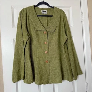 Flax Women's 100% Linen Green Blazer Jacket Cardigan Size Large - Picture 1 of 9