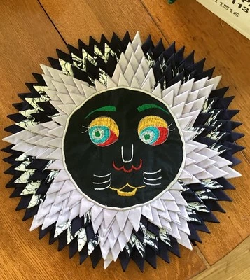 Lion Sun Face Embroidery Round Quilt Pillow Cover Funky Colorful Celestial Star - Image 1 of 4