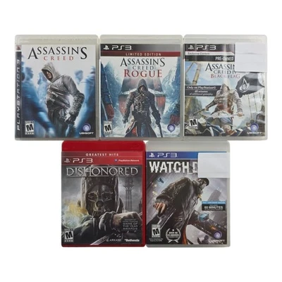 Assassin's Creed, Rogue, Black Flag, Dishonored & Watch Dogs PS3 Games Lot of 5 - Photo 1/4
