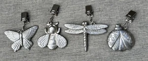 Set of 4 Pewter Tablecloth Weights Dragon Fly, Bee, Ladybug, Butterfly Garden - Picture 1 of 6