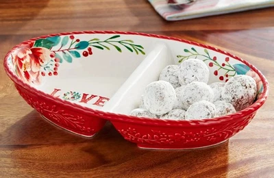 Cuenco para servir de gres dividido rojo Merry Meadow Pioneer Woman Love Joy 11,5" Foto 1 de 4