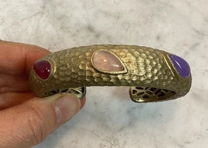 Vintage RL Design Armreif gehämmert goldfarben buntes Glas  - Bild 1 von 17