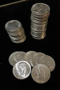2 Roll Lot (100 Coins) 1958-1964 Unc BU MS Roosevelt Dime $10 Face 90% Silver - Picture 1 of 3