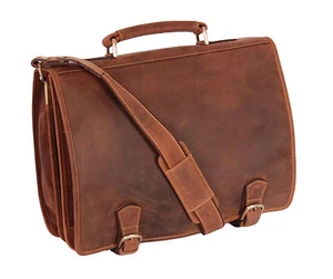 Mens Real Leather Messenger Satchel Organiser Laptop Bag Briefcase Tan - Picture 1 of 8