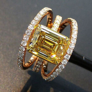 Women Fashion Gold Jewelry Yellow Crystal Wedding Party Rings Size 6-10