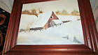 Vintage Folk Art Oil On Canvas Painting Barn In Snowstorm 1980 Artist Signed