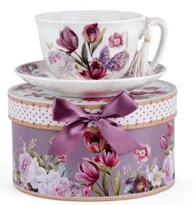STPGOODS Tulpe Bone China Teetasse und Untertasse in Geschenkbox Porzellantasse 8,5 flüssige Unzen - Bild 1 von 11