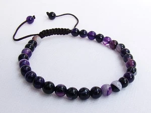 Men's GEMSTONE bracelet all 6mm NATURAL PURPLE AGATE beads - Imagen 1 de 2