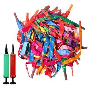 100 Mixed Color Long Latex Rocket Balloon Flying Squeaking with Pump Party Kids - Picture 1 of 8