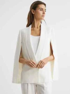 Reiss Yana Cream White Tuxedo Cape Split Sleeve Blazer Jacket Wedding 8 - Picture 1 of 10