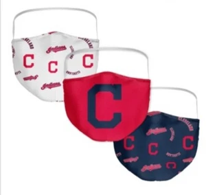 Fanatics MLB Cleveland Indians Menge 2 All Over Logo Erwachsene 3er Pack Gesichtsmaske - Bild 1 von 7