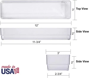 Drawer Organizers Stackable Dividers for Makeup Office Desk Clear 12" x 3" 6 Pk - Picture 1 of 5