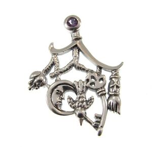Handcrafted Solid 925 Sterling Silver Cimaruta Witch Charm Pendant With Amethyst