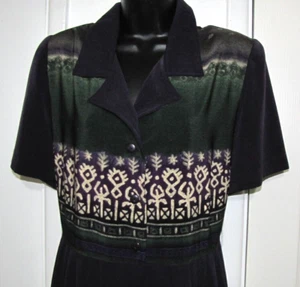 VTG M.H.M. Melissa Harper button up Dress green/purple short sleeve Women's 16 - Picture 1 of 8