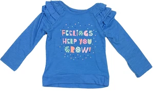 Cat and Jack Toddler Blue Ruffled Long Sleeve Glitter Dots Print T Shirt Sz 2T - Picture 1 of 2