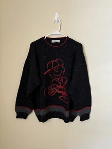 Iceberg History Charlie Brown Knit Sweater Embroidered Black Vtg Medium - Picture 1 of 6