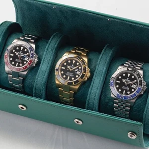 The Watch Wardrobe Green Triple Watch Roll Case Protector Display Travel Box New - Picture 1 of 13