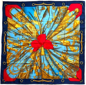 🦚 Sciarpa di seta HERMES "Soleil de Soie" Cathy LATHAM - Vintage francese lusso blu - Foto 1 di 10