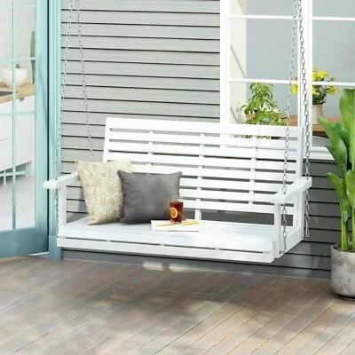 Columpio de porche colgante de madera blanco para dos personas hogar patio muebles exterior Foto 1 de 4